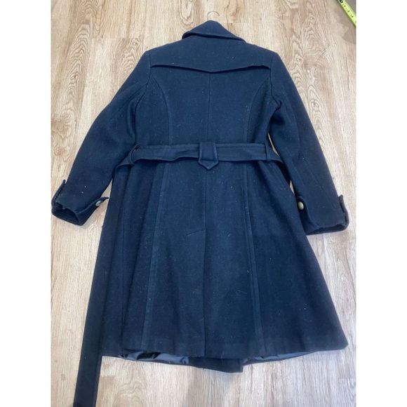 Trilogi Black Wool Blend Womens Belted Mid Length Coat Jacket Button Closure 10 - Picture 5 of 9